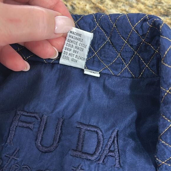 Fuda International Vintage Silk Blue Zip-Up Bomber Jacket Size XL - Picture 6 of 8